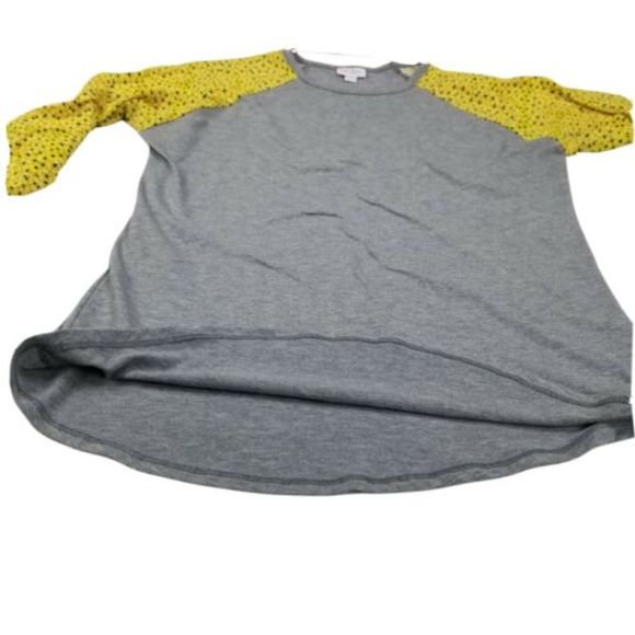Lularoe Women's Sz M Shirt Randy Kaleidoscope Yellow Gray Raglan 3/4 Sleeves - Picture 12 of 12